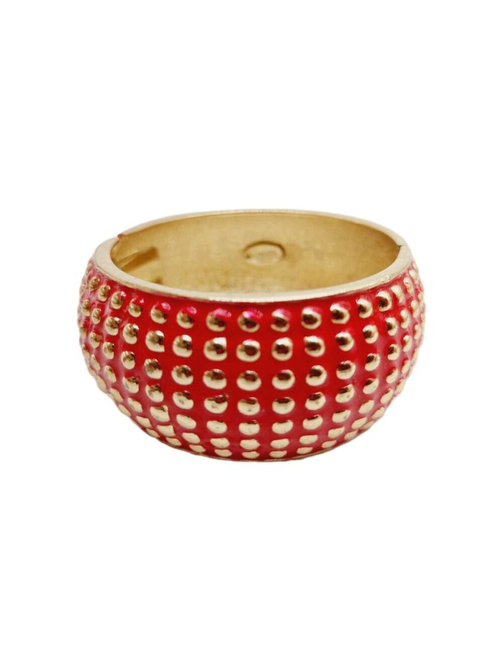 Amrita Chunky Pink Enamel Bracelet Hinged Bangle In Gold Tone Dots